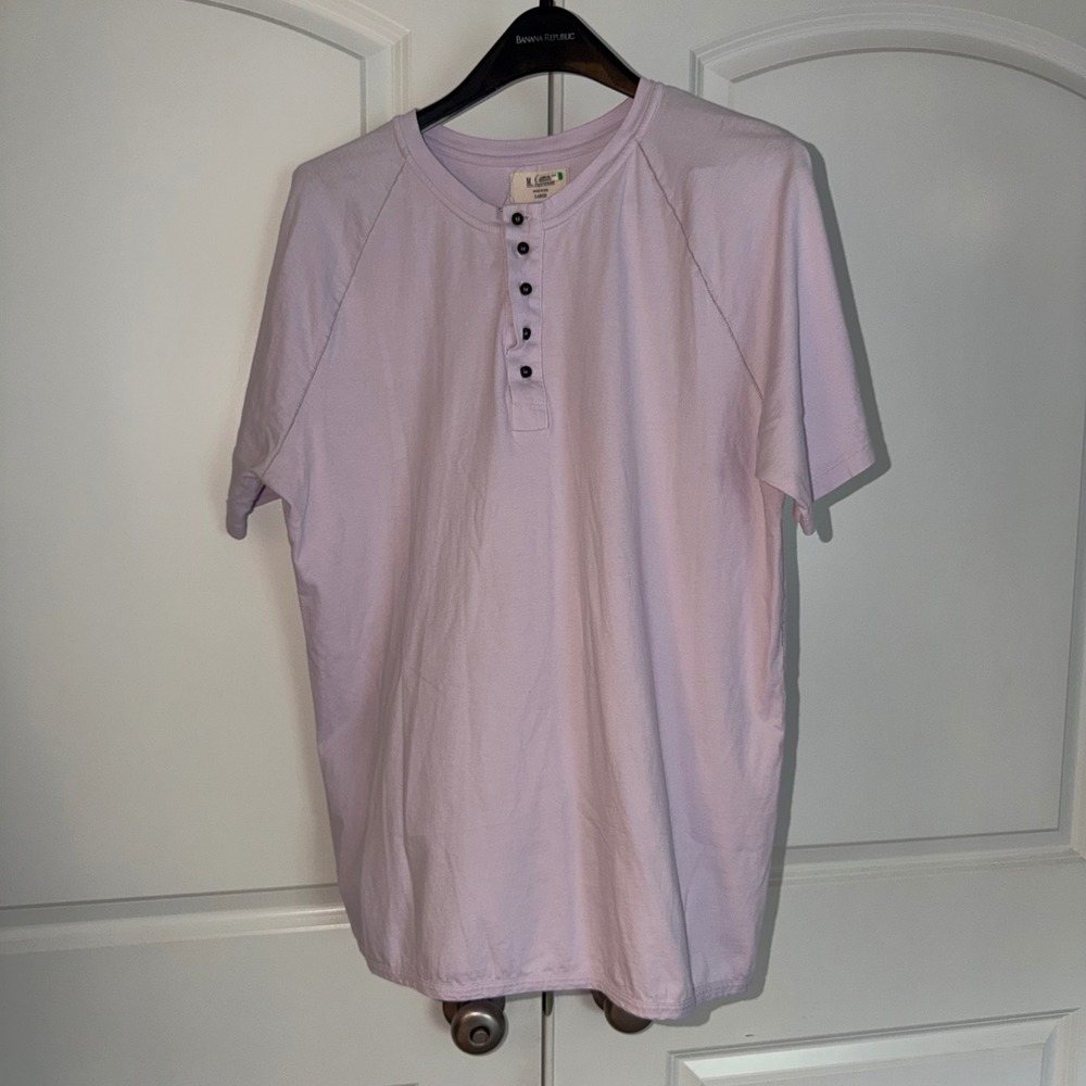 M. Singer Mens Lavender Purple Short Sleeve Henley Shirt Made in USA Large